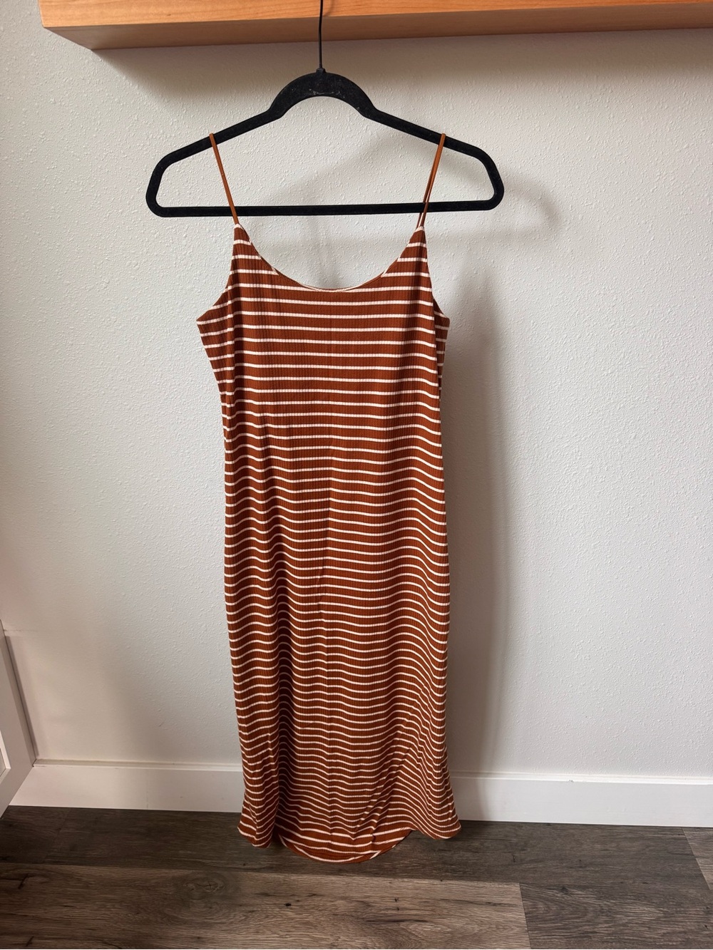 Wishlist Rust and White Striped Midi Slip Dress